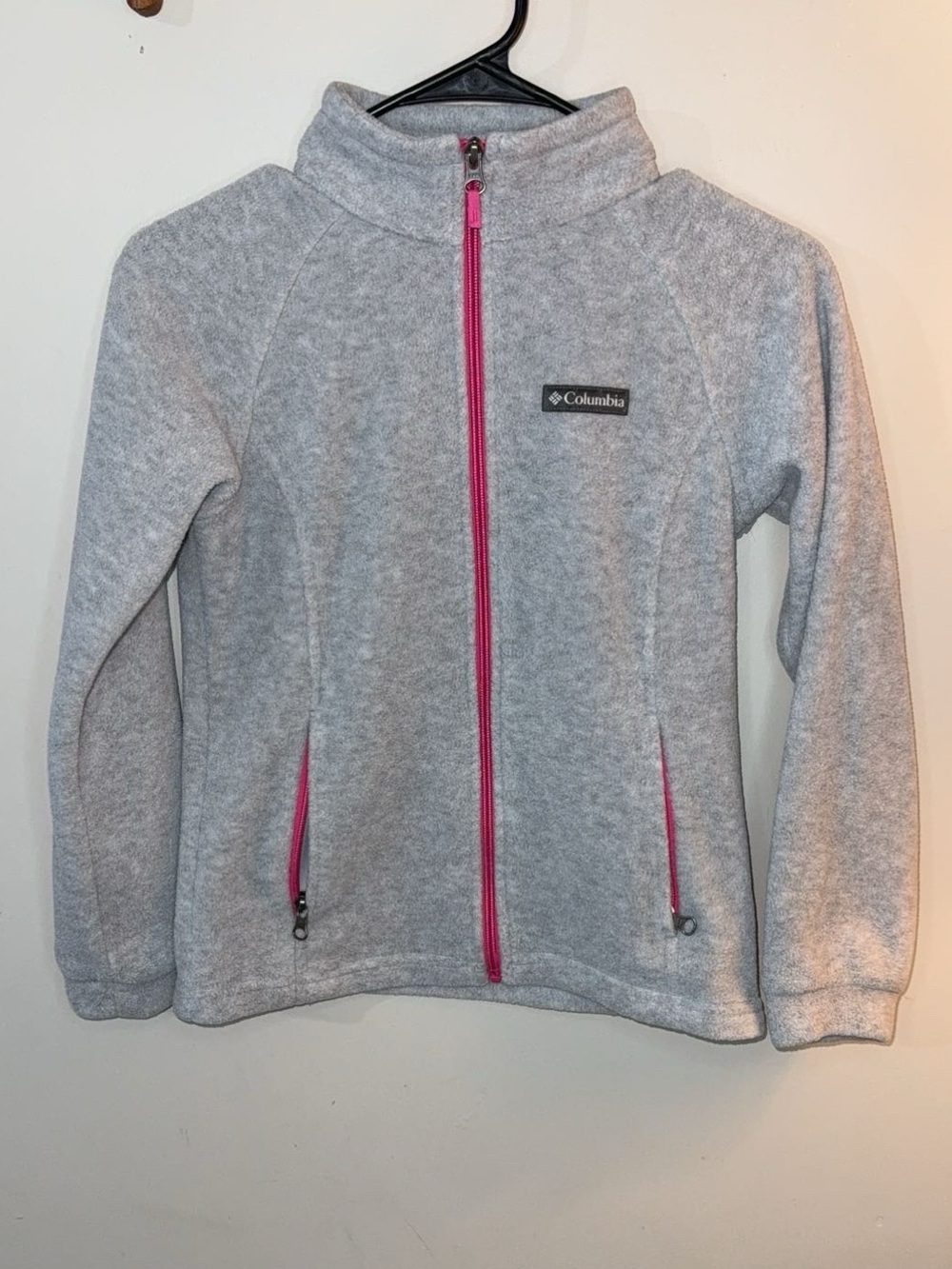 Columbia Girls Fleece Jacket Gray Pink Zip Size M 10/12